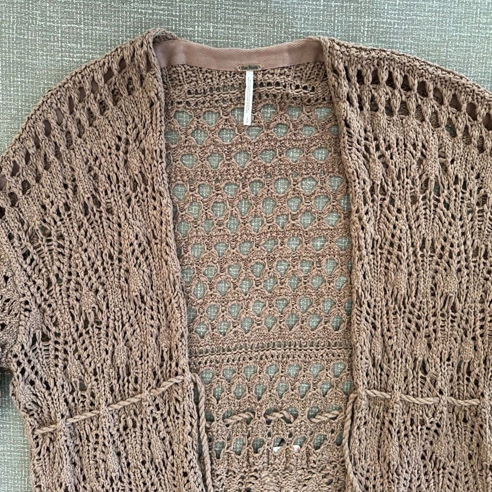 Free People Mauve Open-Knit Long Cardigan – Boardwalk Brown – Size Small (NWT) - Picture 11 of 12